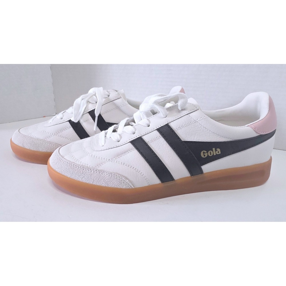 Gola Stadia Elite White Black Pink Gum Sole Leather Sneakers Low Top Women SZ 9